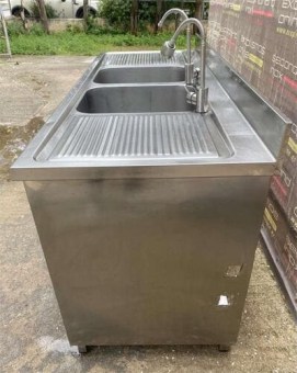 Λάντζα Ανοιχτή Ανοξείδωτη 180x70x92Cm Με 2 Γούρνες 40x50 Μεταχειρισμένη